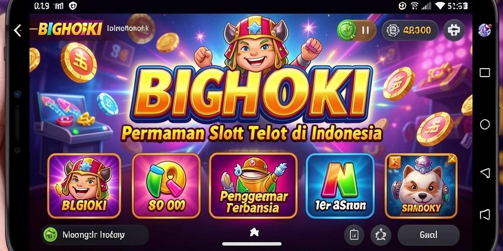 Tampilan gameplay BIGHOKI dengan gulungan yang berputar.