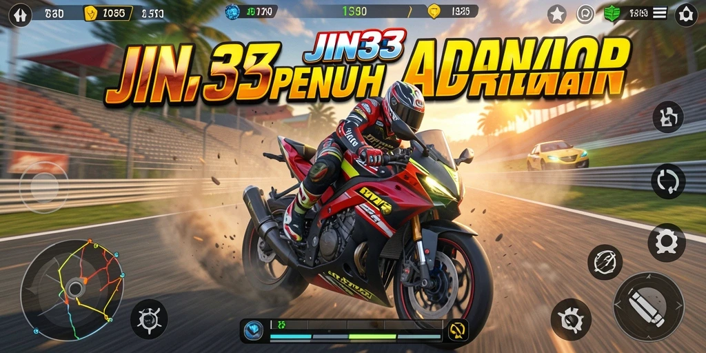 Screenshot menunjukkan momen balapan yang mendebarkan di JIN33.