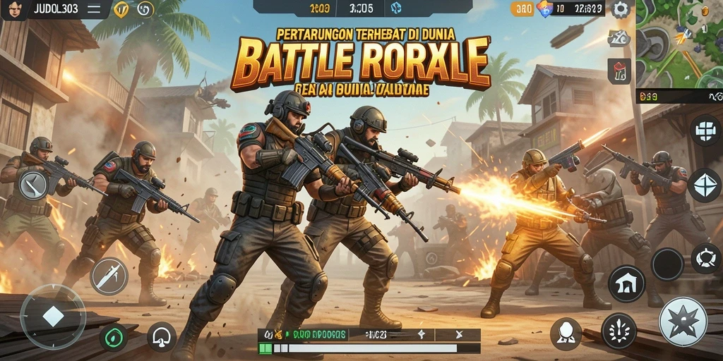 Tangkapan layar utama JUDOL303 menampilkan aksi intens dalam pertempuran Battle Royale.