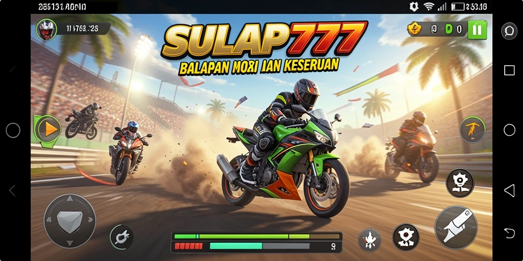 Gameplay SULAP777 menampilkan aksi balap motor yang mendebarkan.
