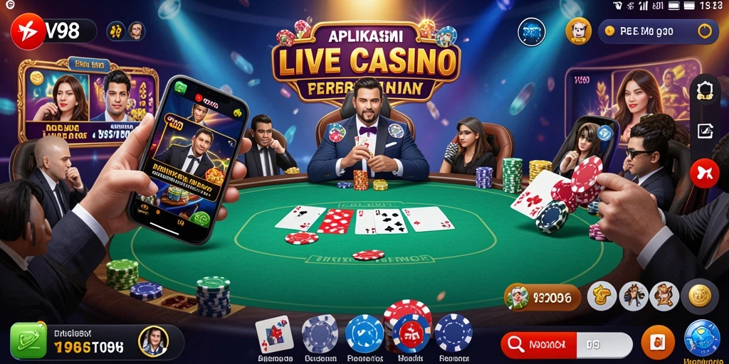 Screenshot utama V98 menampilkan dealer profesional dalam permainan Live Casino.